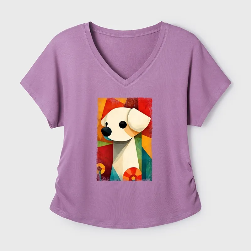 Tokyo-Tiger Retro Abstract Color Block Puppy Art Modal Dolman Sleeve T-Shirt
