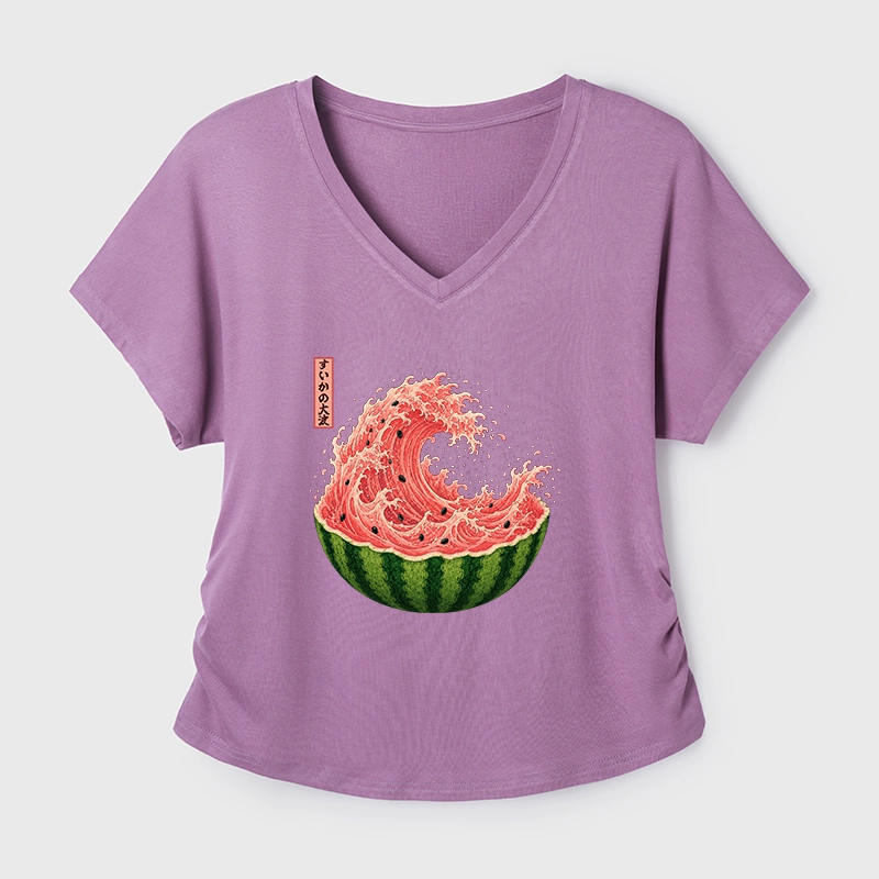 Tokyo-Tiger Watermelon Wave Summer Ukiyo Art Modal Dolman Sleeve T-Shirt