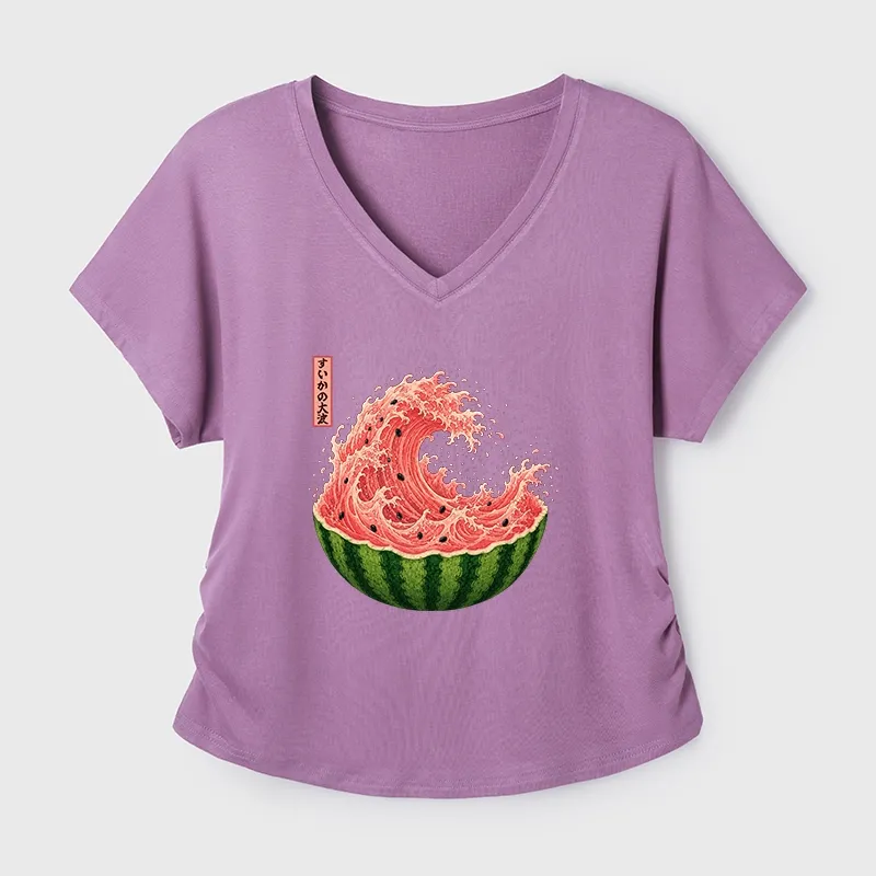 Tokyo-Tiger Watermelon Wave Summer Ukiyo Art Modal Dolman Sleeve T-Shirt