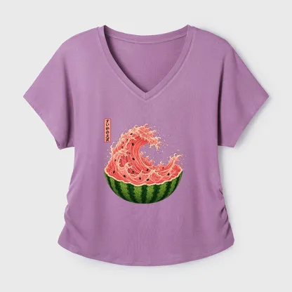 Tokyo-Tiger Watermelon Wave Summer Ukiyo Art Modal Dolman Sleeve T-Shirt