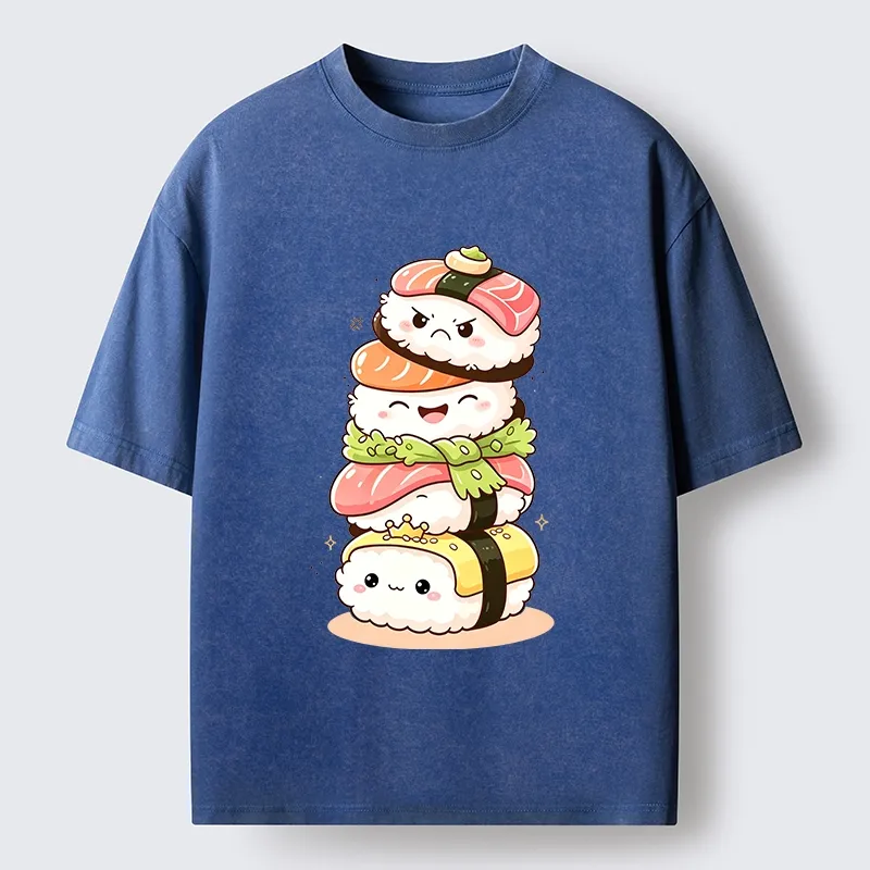 Tokyo-Tiger Cute Sushi Stack Squad Washed T-Shirt