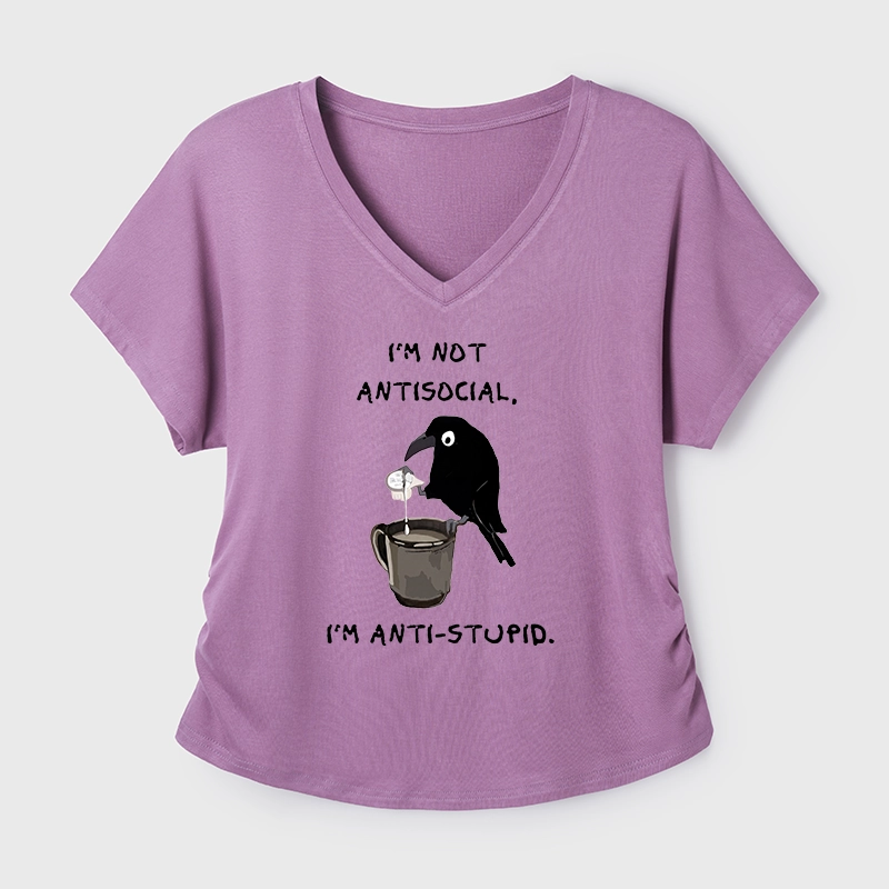 Tokyo-Tiger Cool Crow Sips Calm Coffee Alone Modal Dolman Sleeve T-Shirt