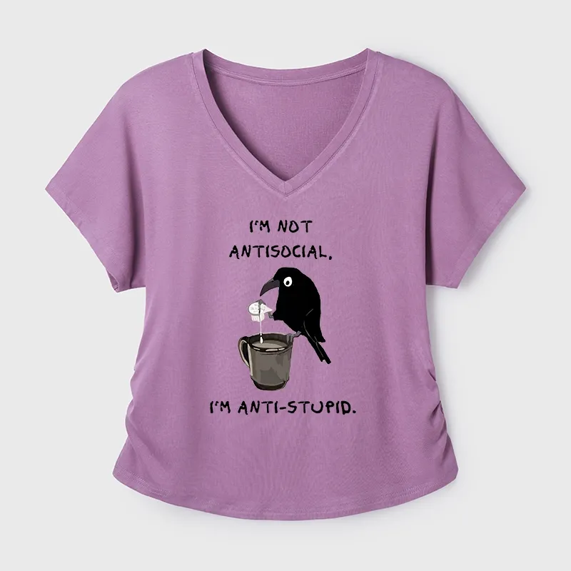 Tokyo-Tiger Cool Crow Sips Calm Coffee Alone Modal Dolman Sleeve T-Shirt