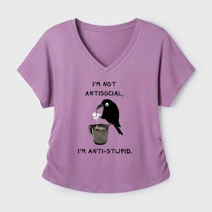 Tokyo-Tiger Cool Crow Sips Calm Coffee Alone Modal Dolman Sleeve T-Shirt