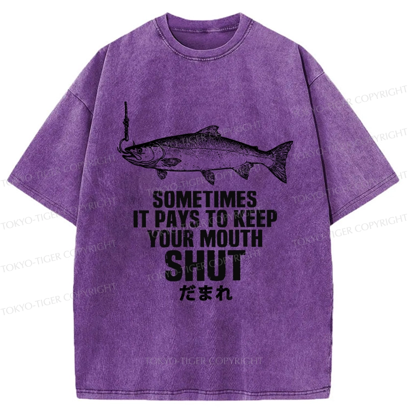 Tokyo-Tiger Funny Fish Shut Up Washed T-Shirt