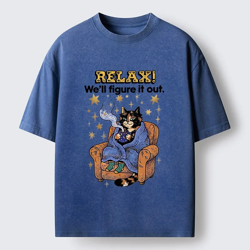 Tokyo-Tiger Chill Cat Relax Mode Washed T-Shirt