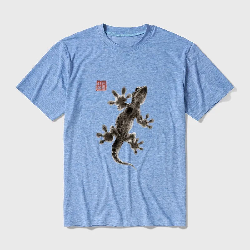 Tokyo-Tiger Minimal Asian Ink Brush Gecko Vibe Cotton Blend T-Shirt