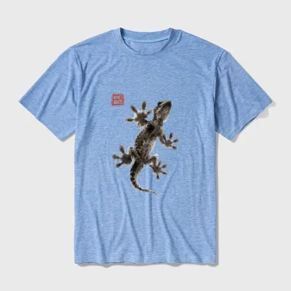 Tokyo-Tiger Minimal Asian Ink Brush Gecko Vibe Cotton Blend T-Shirt