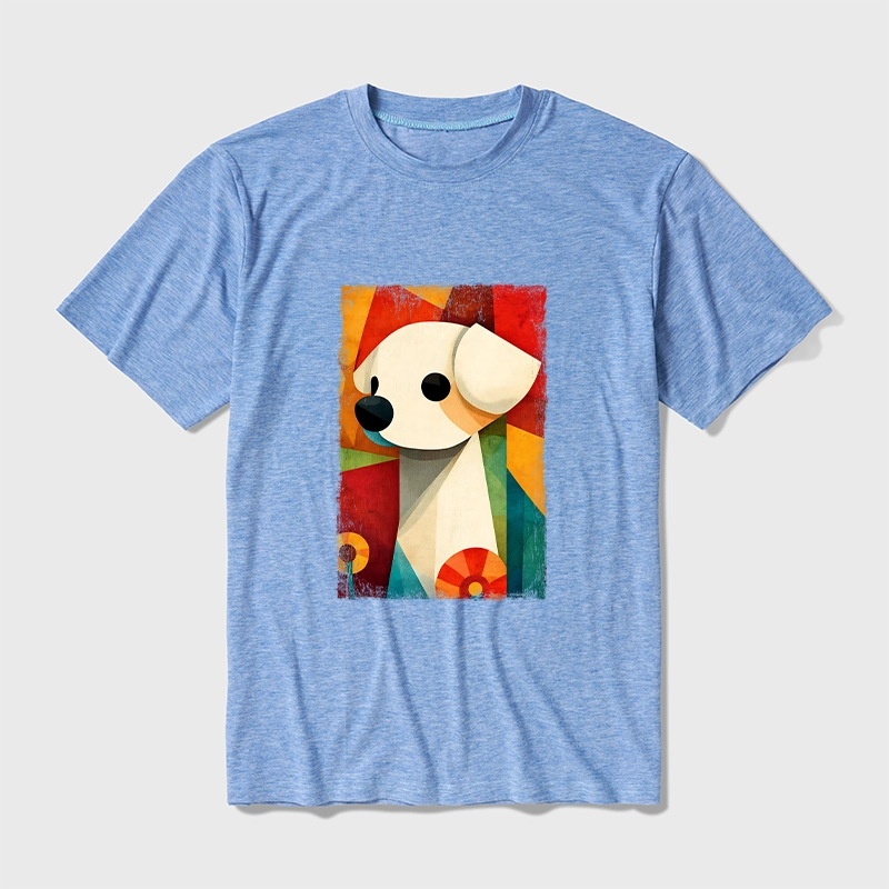 Tokyo-Tiger Retro Abstract Color Block Puppy Art Cotton Blend T-Shirt