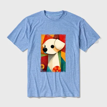 Tokyo-Tiger Retro Abstract Color Block Puppy Art Cotton Blend T-Shirt