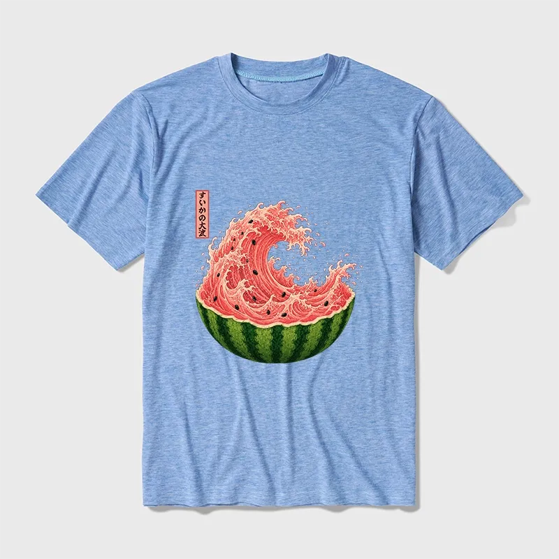 Tokyo-Tiger Watermelon Wave Summer Ukiyo Art Cotton Blend T-Shirt Sale