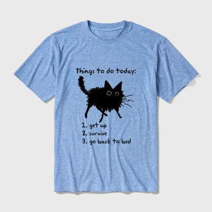 Tokyo-Tiger Lazy Cat Survive Day Funny Meme Cotton Blend T-Shirt