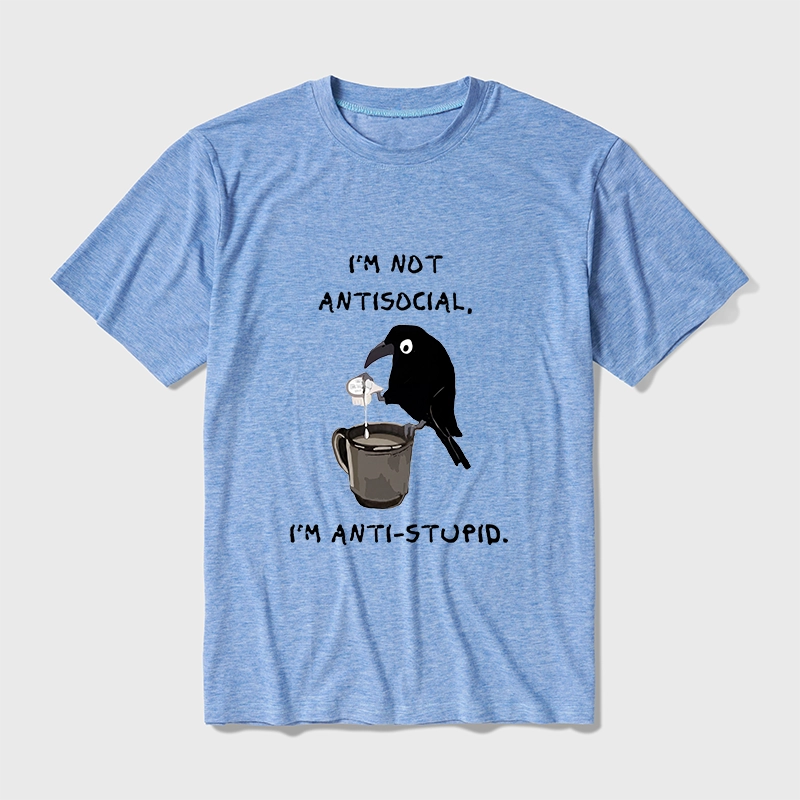 Tokyo-Tiger Cool Crow Sips Calm Coffee Alone Cotton Blend T-Shirt