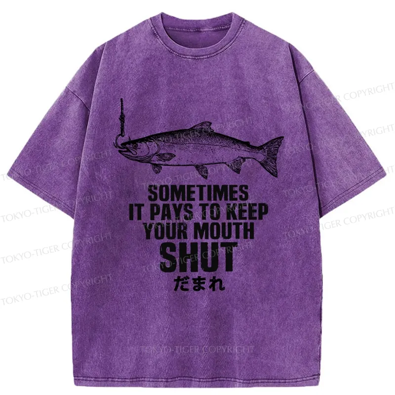 Tokyo-Tiger Funny Fish Shut Up Washed T-Shirt