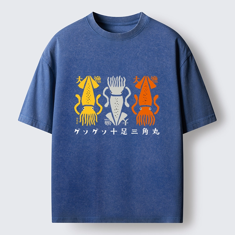 Tokyo‑Tiger Meme Squid Party Time Washed T‑-Shirt