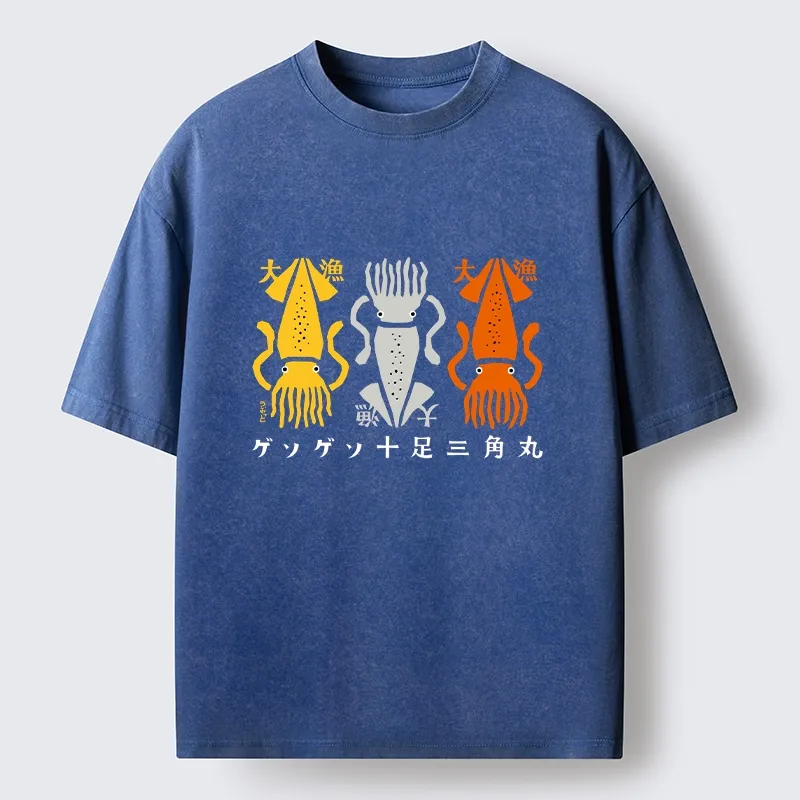 Tokyo‑Tiger Meme Squid Party Time Washed T‑-Shirt