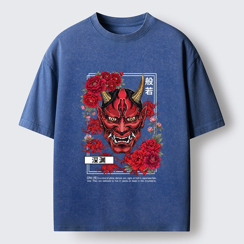 Tokyo‑Tiger Cool Oni Floral Art Washed T‑-Shirt