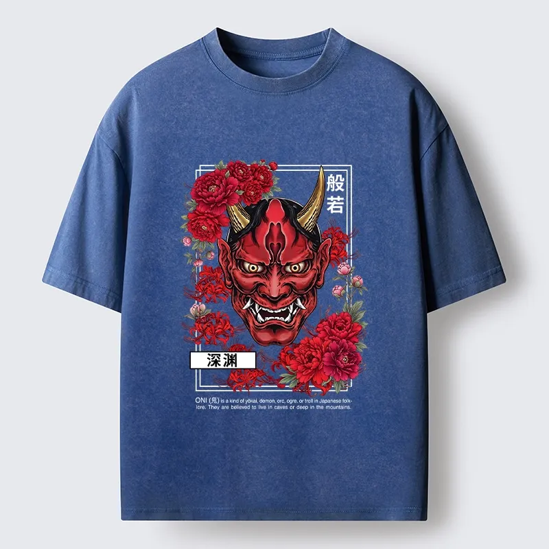 Tokyo‑Tiger Cool Oni Floral Art Washed T‑-Shirt