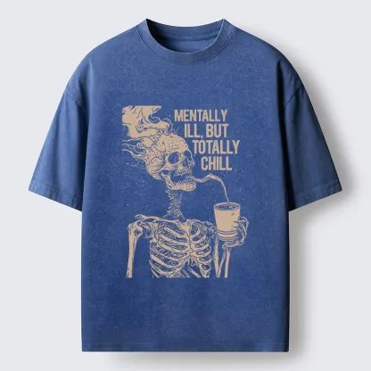 Tokyo‑Tiger Funny Skeleton Chill Washed T‑Shirt