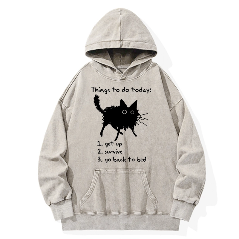 Tokyo-Tiger Lazy Cat Survive Day Funny Meme Washed Hoodie