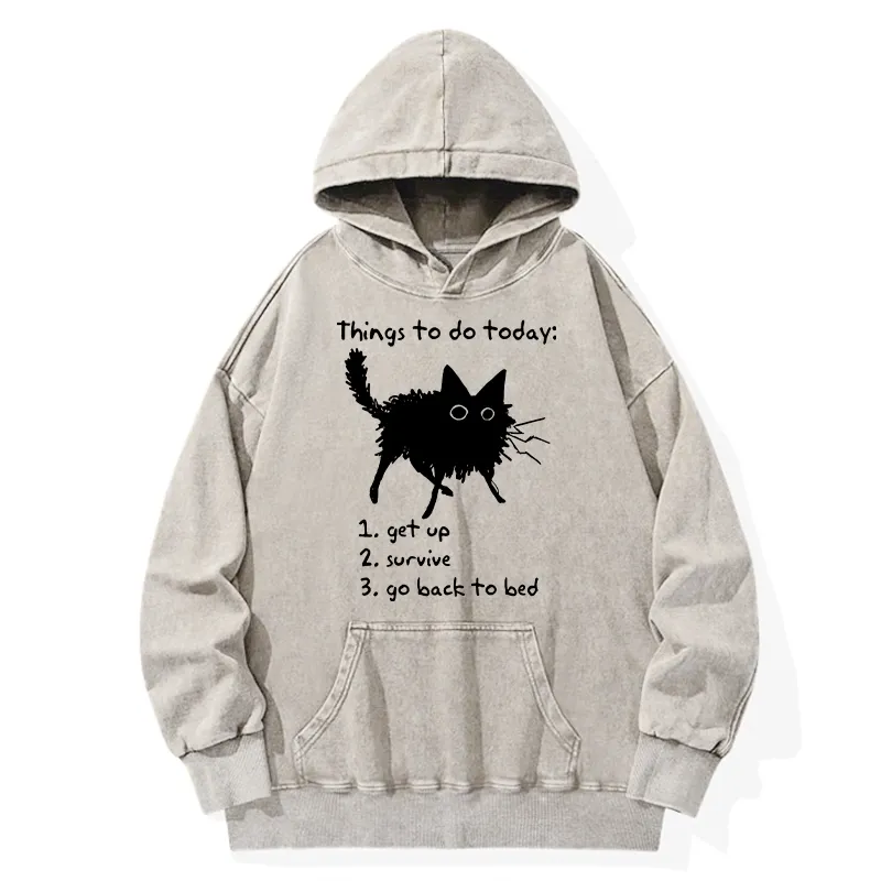 Tokyo-Tiger Lazy Cat Survive Day Funny Meme Washed Hoodie