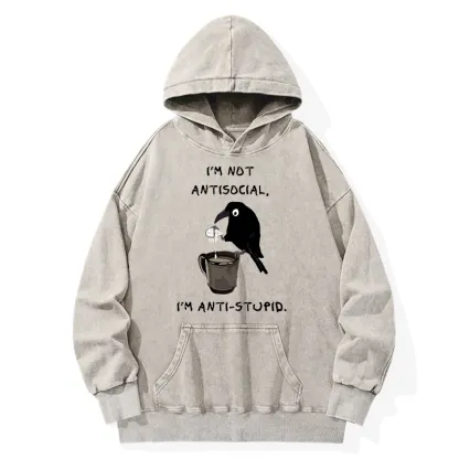 Tokyo-Tiger Cool Crow Sips Calm Coffee Alone Washed Hoodie