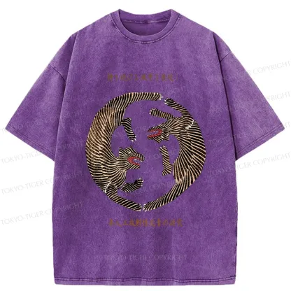 Tokyo-Tiger Two Tigers Playing Funny Washed T-Shirt