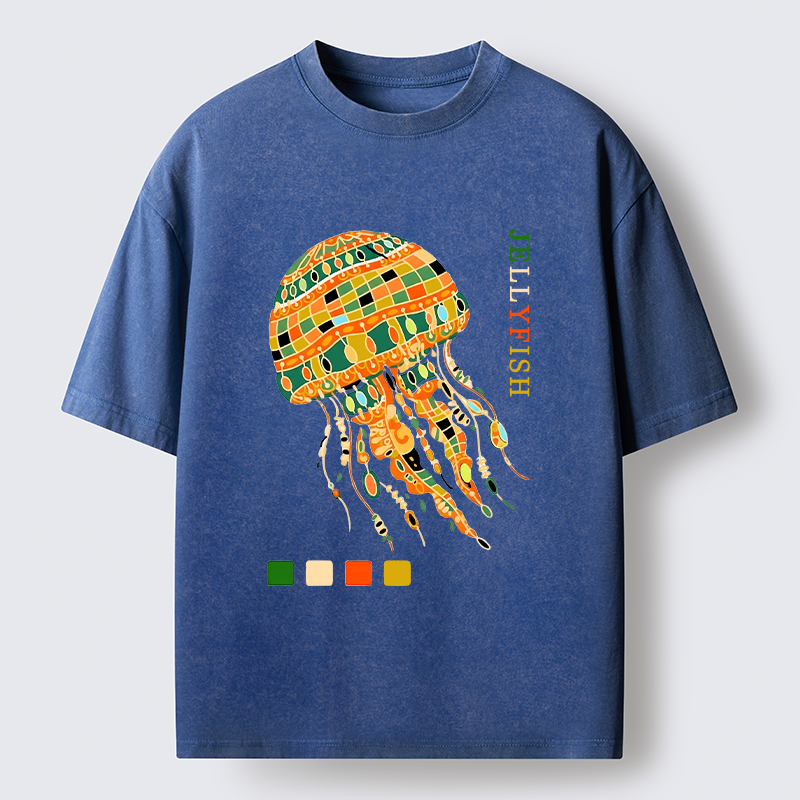 Tokyo‑Tiger Jellyfish Painting Art Washed T-Shirt