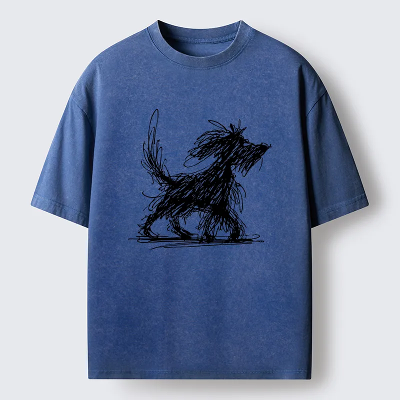 Tokyo‑Tiger Dog Line Drawing Washed T-Shirt