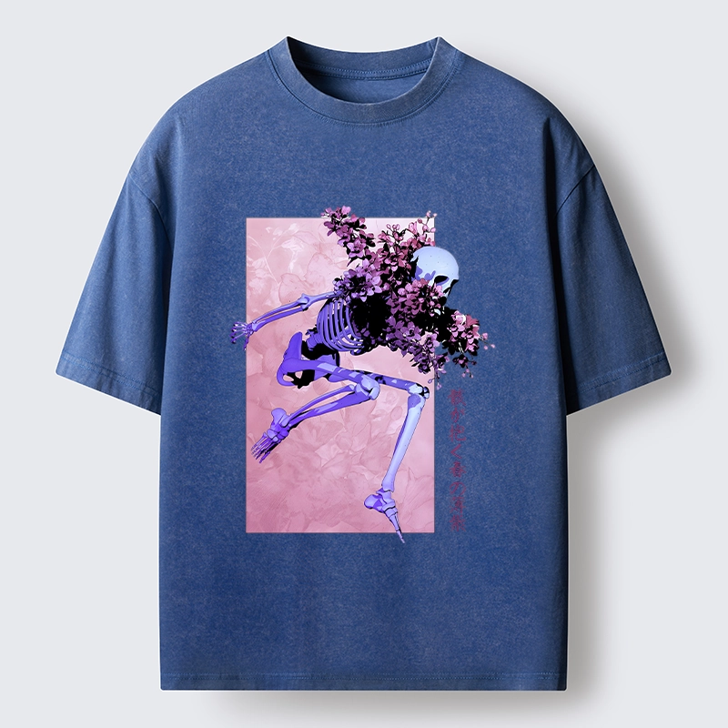 Tokyo-Tiger Dark Floral Bones Washed T-Shirt