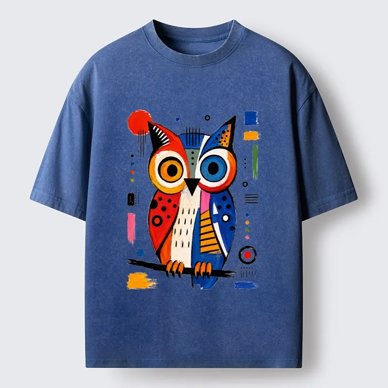 Tokyo‑Tiger Abstract Owl Art Washed T‑Shirt