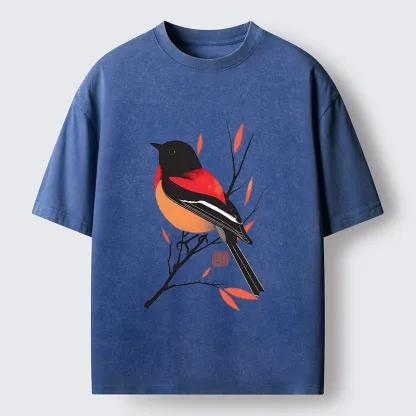 Tokyo‑Tiger Oriental Bird Graphic Washed T‑Shirt