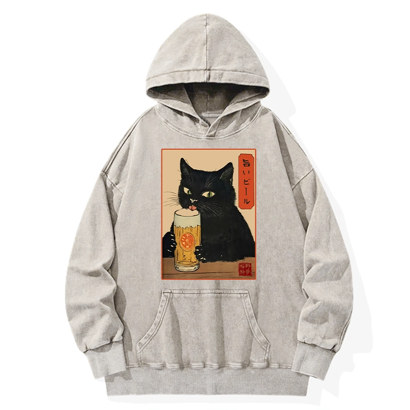 Tokyo-Tiger Cat Holding A Glass Of Beer Washed Hoodie