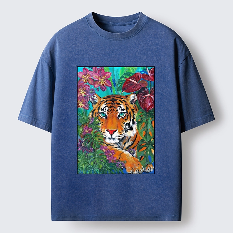 Tokyo-Tiger Floral Tiger Portrait Washed T-Shirt