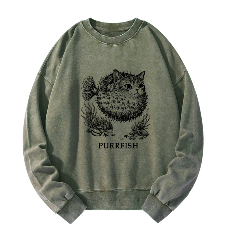 Tokyo-Tiger Spiky Puffer With Cute Cat Head Washed Sweatshirt