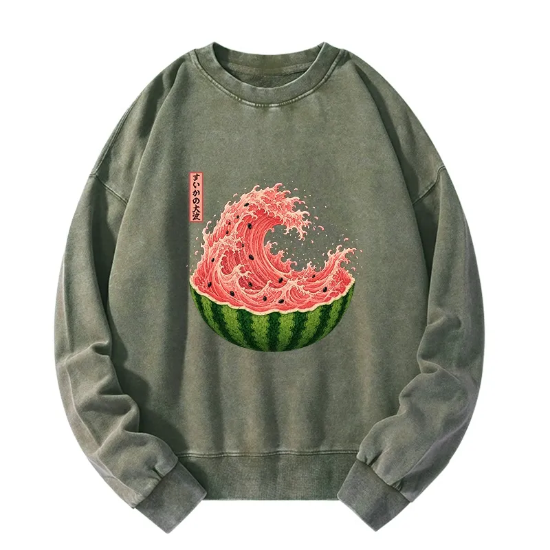 Tokyo-Tiger Watermelon Wave Summer Ukiyo Art Washed Sweatshirt
