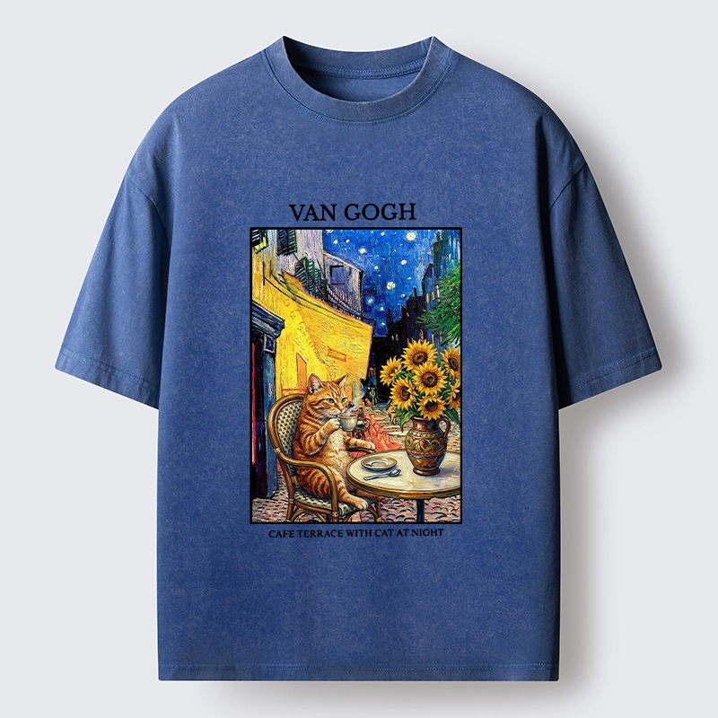 Tokyo-Tiger Van Gogh Cafe Cat Washed T-Shirt