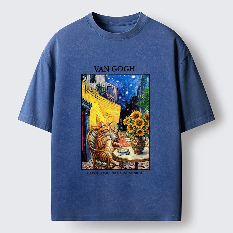 Tokyo-Tiger Van Gogh Cafe Cat Washed T-Shirt