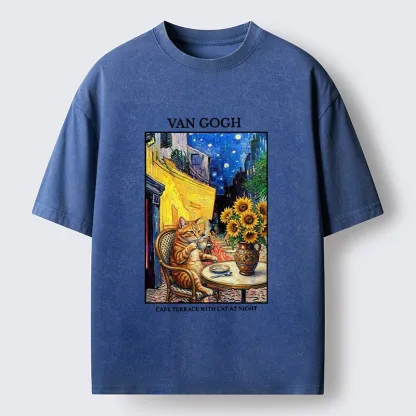 Tokyo-Tiger Van Gogh Cafe Cat Washed T-Shirt