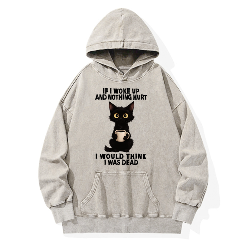 Tokyo-Tiger Funny Black Cat And Coffee Meme Washed Hoodie