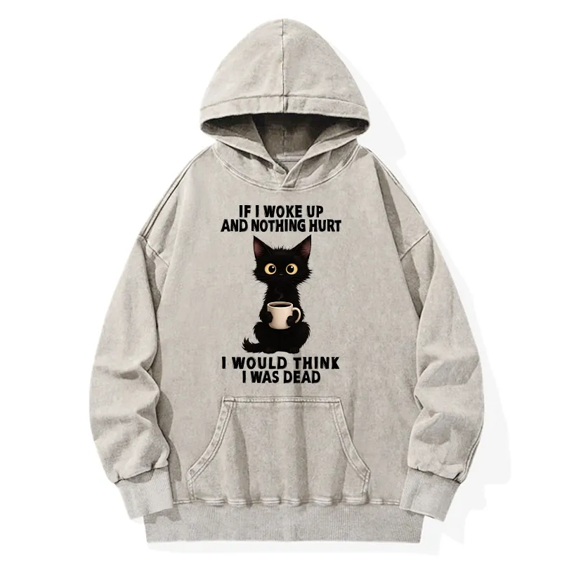 Tokyo-Tiger Funny Black Cat And Coffee Meme Washed Hoodie
