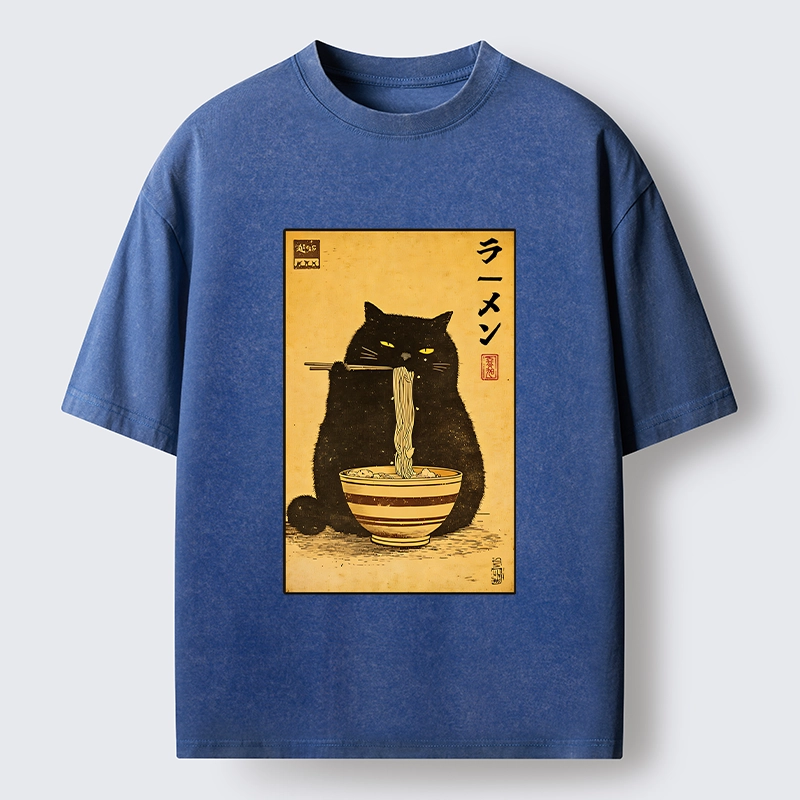 Tokyo‑Tiger Ramen Loving Cat Washed T‑Shirt