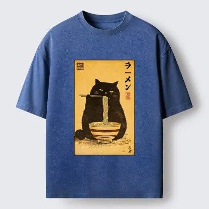Tokyo‑Tiger Ramen Loving Cat Washed T‑Shirt