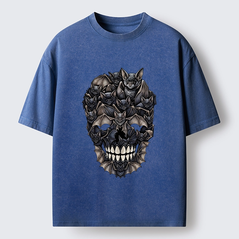 Tokyo‑Tiger Dark Bat Skull Art Washed T‑Shirt
