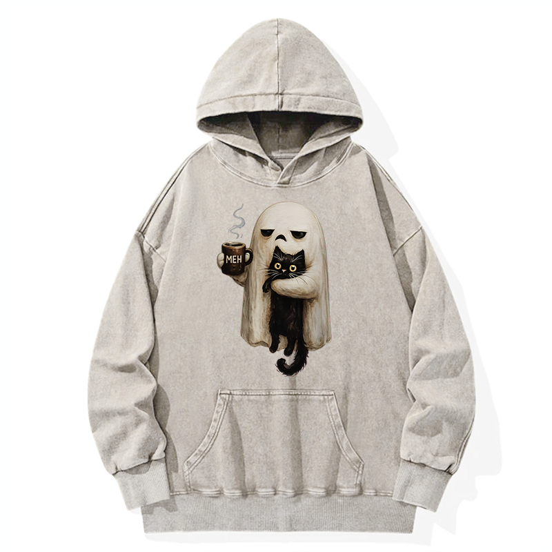 Tokyo-Tiger Ghost Cat Coffee Mood Washed Hoodie
