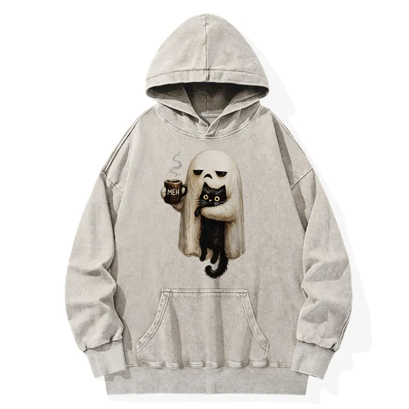 Tokyo-Tiger Ghost Cat Coffee Mood Washed Hoodie Sale