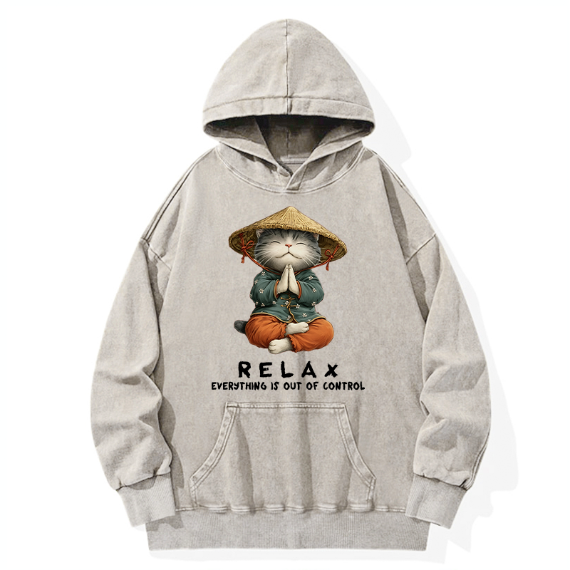 Tokyo-Tiger Zen Relax Cat Graphic Washed Hoodie