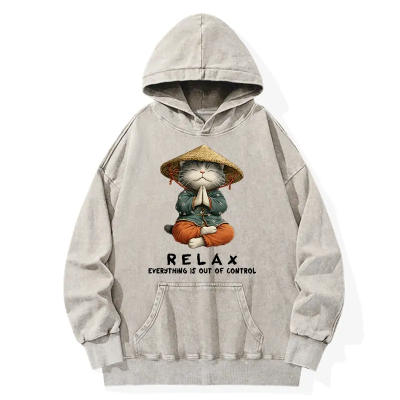 Tokyo-Tiger Zen Relax Cat Graphic Washed Hoodie Sale