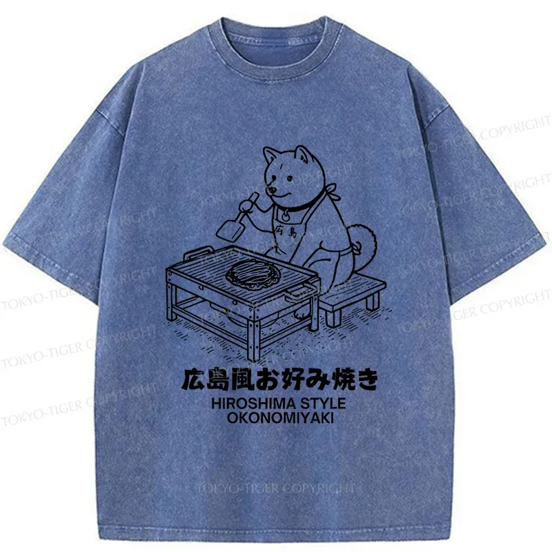 Tokyo-Tiger Cute Dog Okonomiyaki Washed T-Shirt