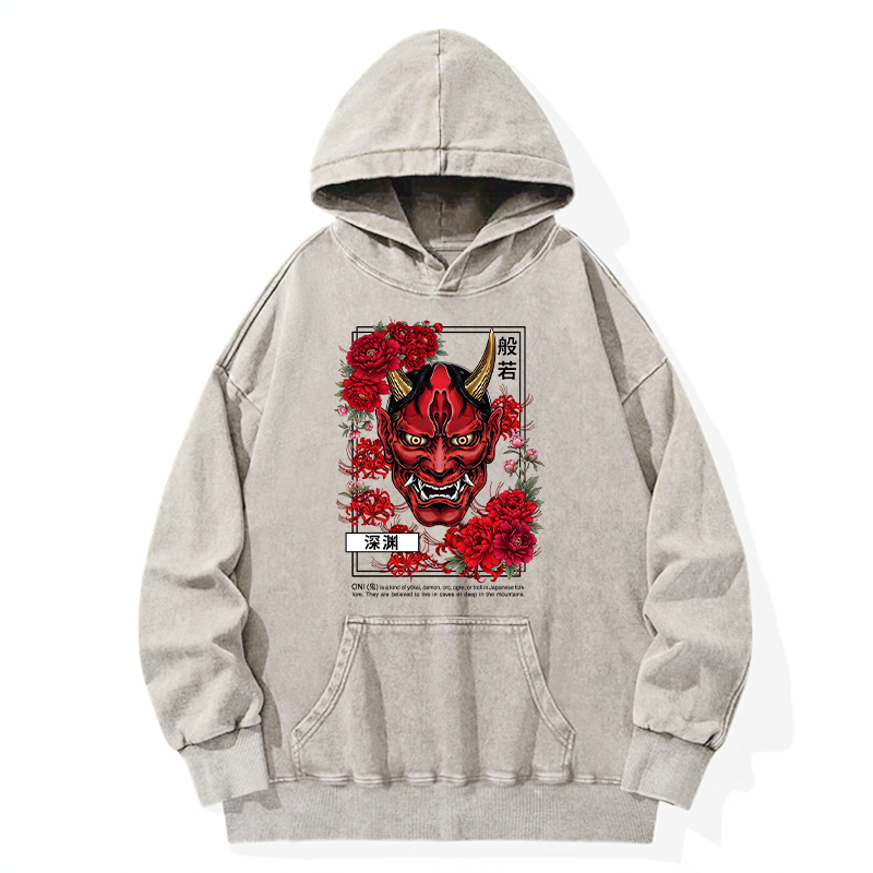 Tokyo-Tiger Cool Oni Floral Art Washed Hoodie